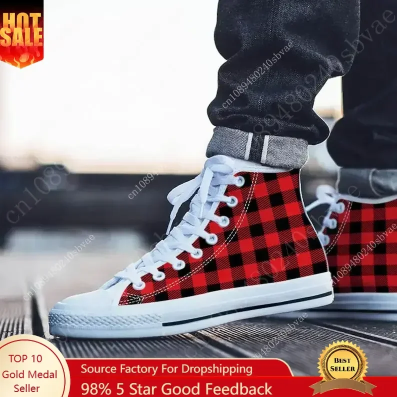 Canvas Sneaker High - Plaid High Top Shoes Mens Womens
