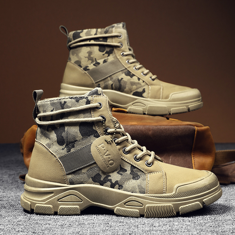 Men'S Shoes Low Top - High-Top Boots for Men Autumn Camouflage