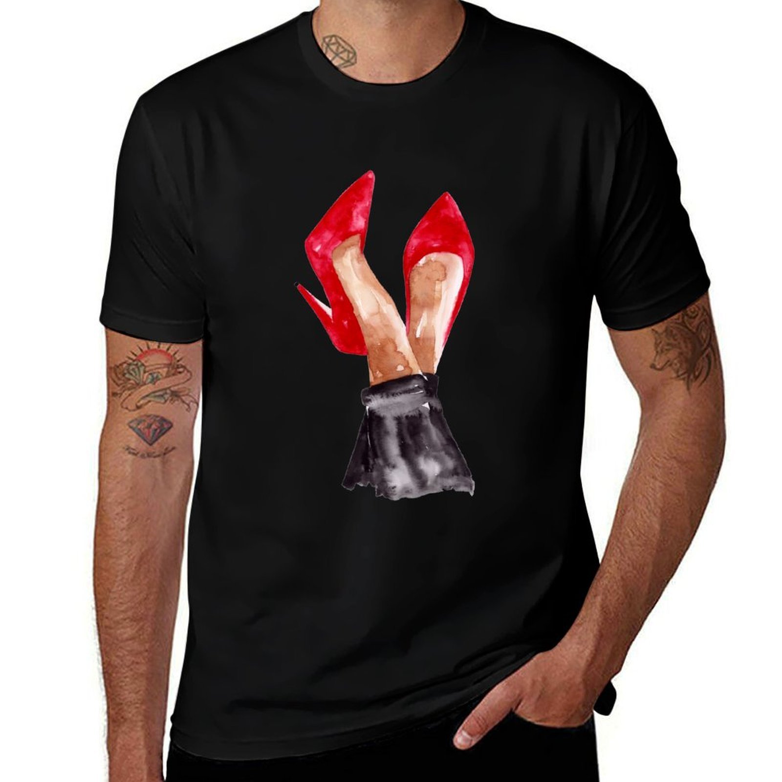 Men Shoes Illustration - Red Stiletto Shoes Watercolor Illustration T-Shirt